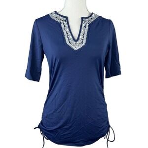 Lands’ End Navy Blue Grecian Swim Shirt Swimsuit XS/P 2-4 Embroidered